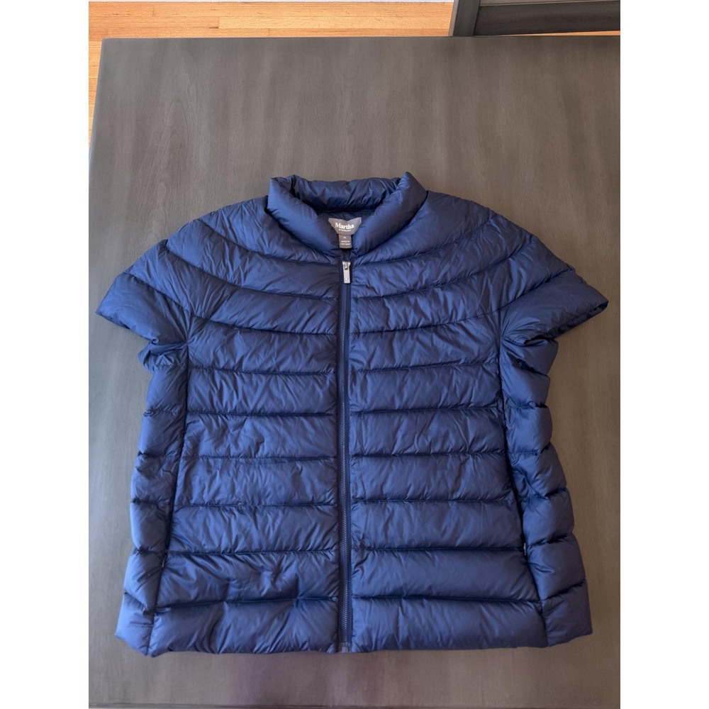 Martha Stewart Jacket Womens XL Navy Down Puffer Short Sleeve Full Zip Quilted - Picture 4 of 15